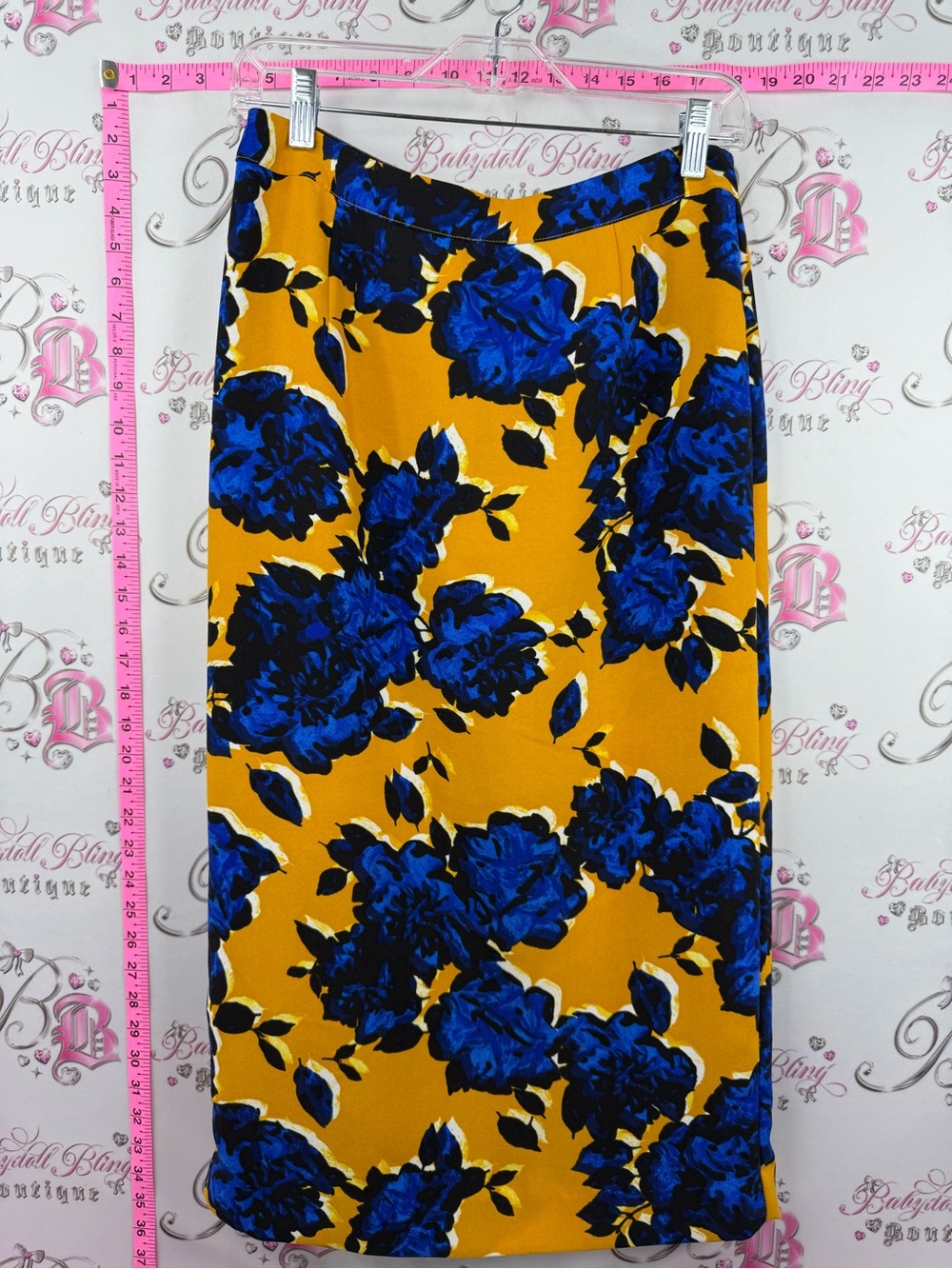 Who What Wear Mustard long Skirt with Royal Blue Floral Print